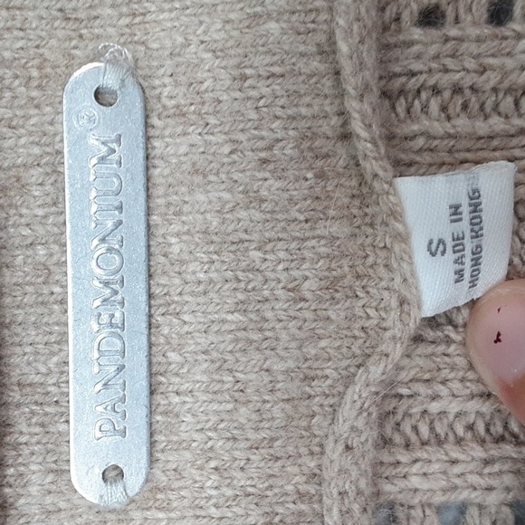 Pandemonium Angora Cotton Wool Blend Tan Deep V-Neck Sweater - Picture 3 of 8